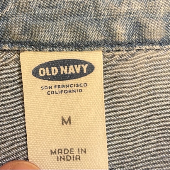 Old Navy Chambray Dress Pintuck Lace Up Relaxed Fit Long Sleeve Swing Sz Med - Picture 4 of 8